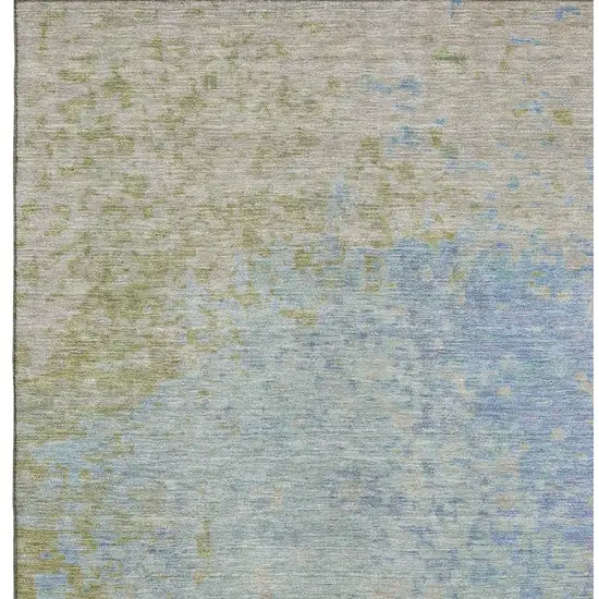 Sky Blue Fern Green And Beige Abstract Washable Area Rug With UV Protection Photo 2