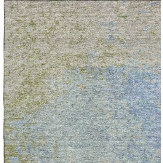 Sky Blue Fern Green And Beige Abstract Washable Area Rug With UV Protection Photo 2