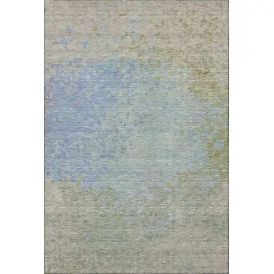 Sky Blue Fern Green And Beige Abstract Washable Area Rug With UV Protection Photo 3