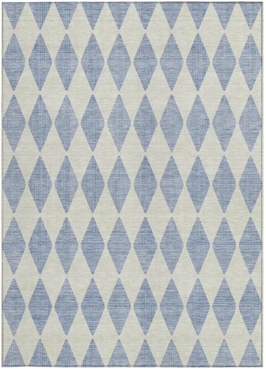 Sky Blue Geometric Washable Indoor Outdoor Area Rug Photo 5