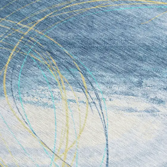 Sky Blue Gold And Ivory Abstract Washable Indoor Outdoor Area Rug Photo 2