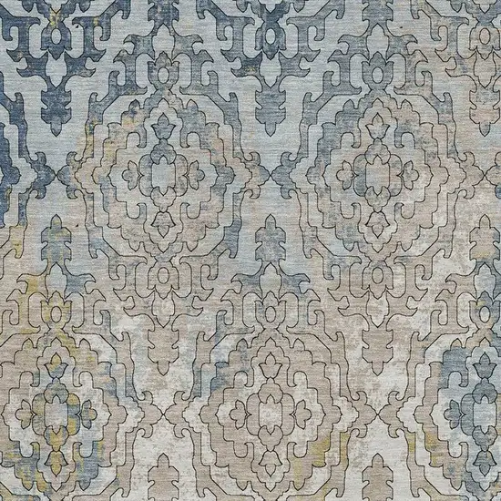 Sky Blue Gold And Ivory Medallion Washable Area Rug With UV Protection Photo 4