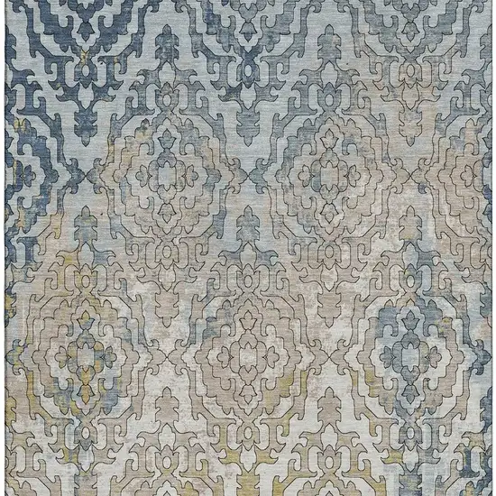 Sky Blue Gold And Ivory Medallion Washable Area Rug With UV Protection Photo 4