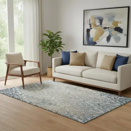 Sky Blue Gold And Ivory Medallion Washable Area Rug With UV Protection Photo 1