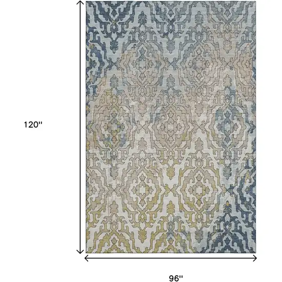 Sky Blue Gold And Ivory Medallion Washable Area Rug With UV Protection Photo 3