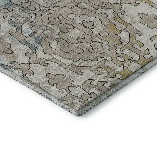 Sky Blue Gold And Ivory Medallion Washable Area Rug With UV Protection Photo 8