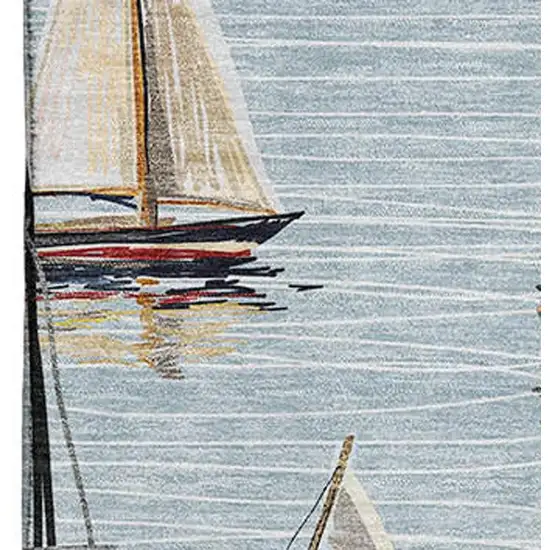 Sky Blue Gold And Ivory Nautical Washable Area Rug With UV Protection Photo 4