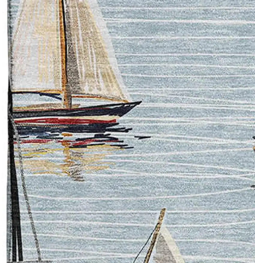 Sky Blue Gold And Ivory Nautical Washable Area Rug With UV Protection Photo 4