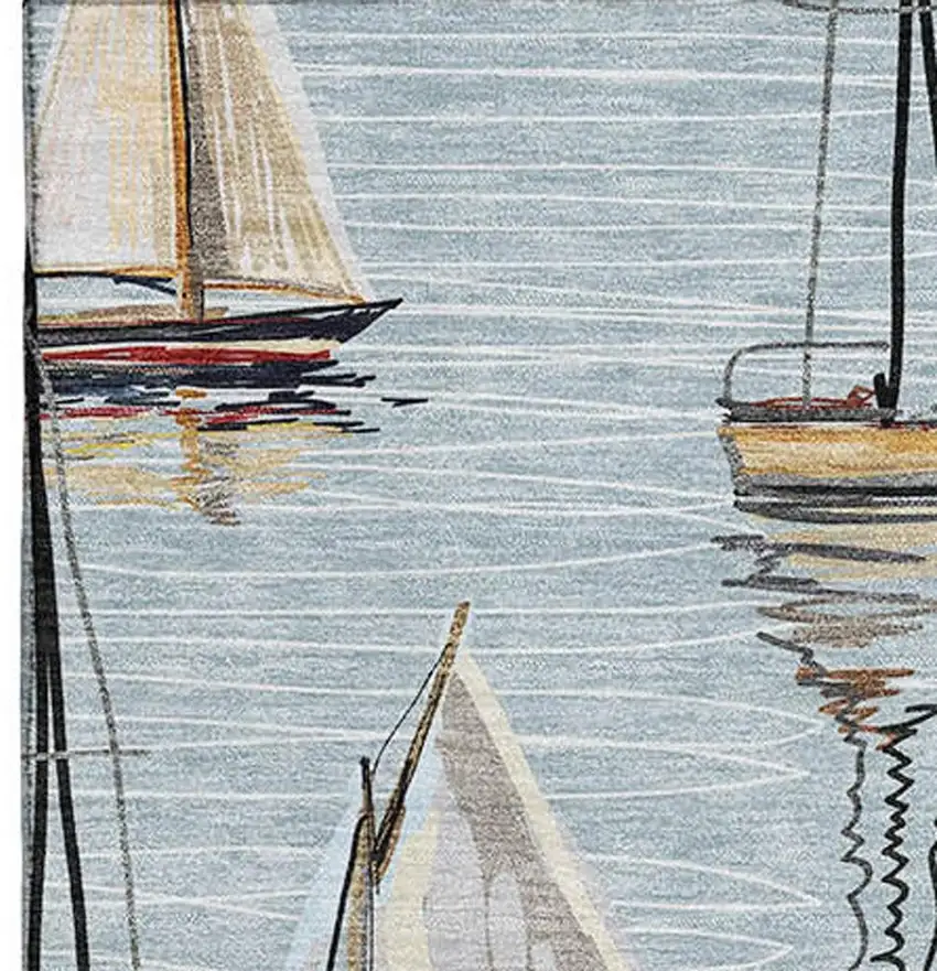 Sky Blue Gold And Ivory Nautical Washable Area Rug With UV Protection Photo 5