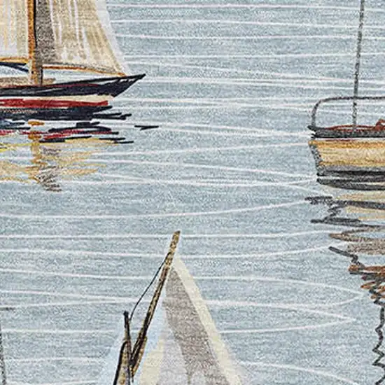 Sky Blue Gold And Ivory Nautical Washable Area Rug With UV Protection Photo 4