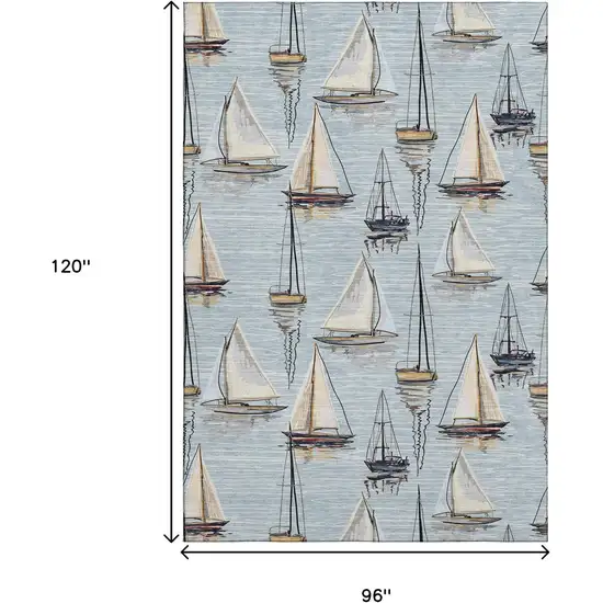 Sky Blue Gold And Ivory Nautical Washable Area Rug With UV Protection Photo 3