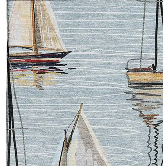 Sky Blue Gold And Ivory Nautical Washable Area Rug With UV Protection Photo 5