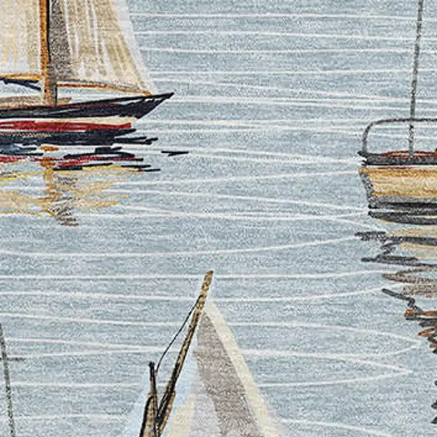 Sky Blue Gold And Ivory Nautical Washable Area Rug With UV Protection Photo 4