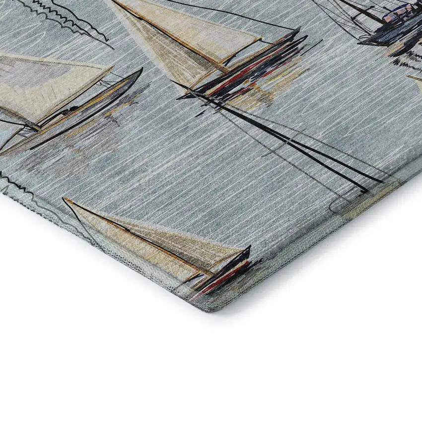 Sky Blue Gold And Ivory Nautical Washable Area Rug With UV Protection Photo 9