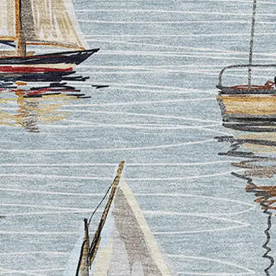 Sky Blue Gold And Ivory Nautical Washable Area Rug With UV Protection Photo 4