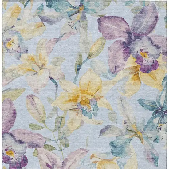 Sky Blue Gold And Lavender Floral Washable Indoor Outdoor Area Rug Photo 4