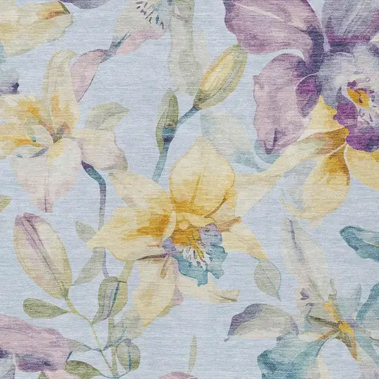 Sky Blue Gold And Lavender Floral Washable Indoor Outdoor Area Rug Photo 5