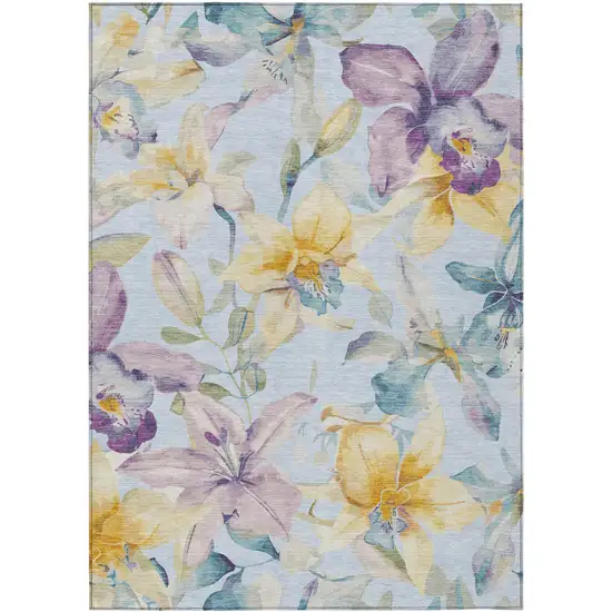 Sky Blue Gold And Lavender Floral Washable Indoor Outdoor Area Rug Photo 2