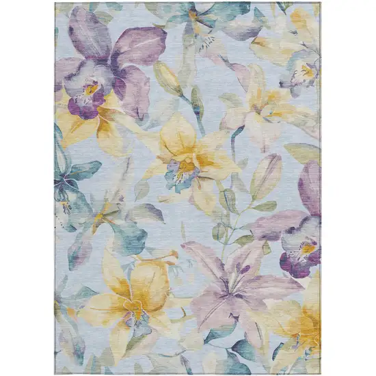 Sky Blue Gold And Lavender Floral Washable Indoor Outdoor Area Rug Photo 4
