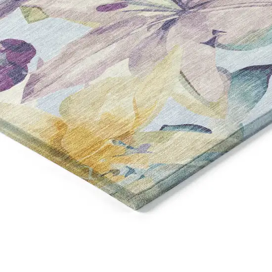 Sky Blue Gold And Lavender Floral Washable Indoor Outdoor Area Rug Photo 7