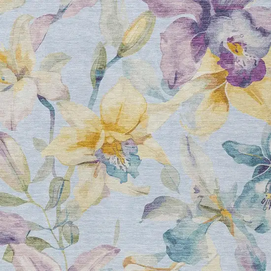 Sky Blue Gold And Lavender Floral Washable Indoor Outdoor Area Rug Photo 5