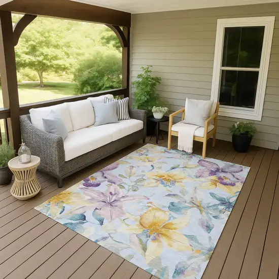 Sky Blue Gold And Lavender Floral Washable Indoor Outdoor Area Rug Photo 8