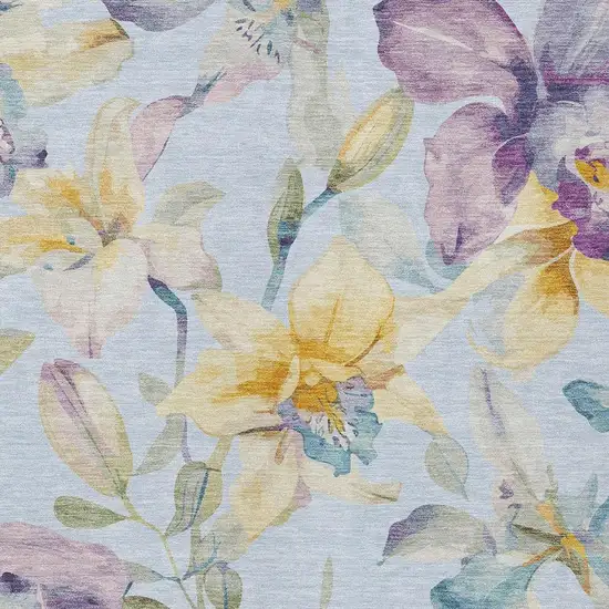 Sky Blue Gold And Lavender Floral Washable Indoor Outdoor Area Rug Photo 7