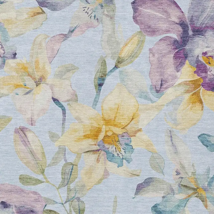 Sky Blue Gold And Lavender Floral Washable Indoor Outdoor Area Rug Photo 7