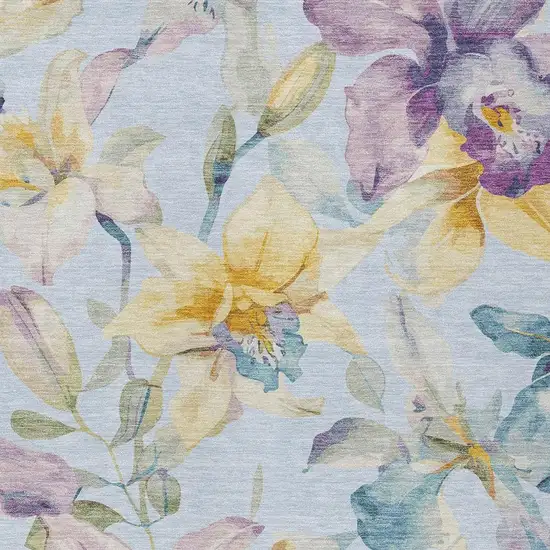 Sky Blue Gold And Lavender Floral Washable Indoor Outdoor Area Rug Photo 7