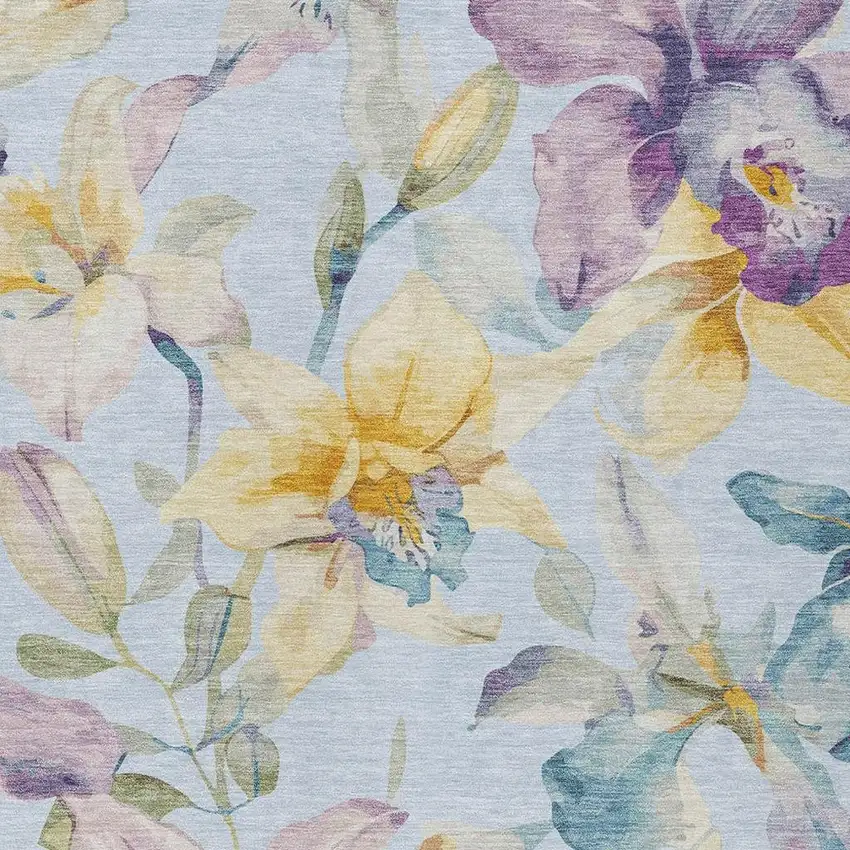 Sky Blue Gold And Lavender Floral Washable Indoor Outdoor Area Rug Photo 7