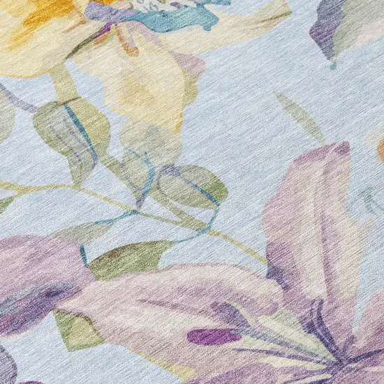 Sky Blue Gold And Lavender Floral Washable Indoor Outdoor Area Rug Photo 5