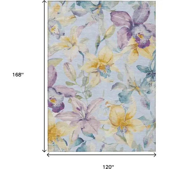 Sky Blue Gold And Lavender Floral Washable Indoor Outdoor Area Rug Photo 3