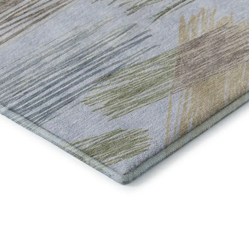 Sky Blue Gold And Taupe Striped Washable Area Rug With UV Protection Photo 7