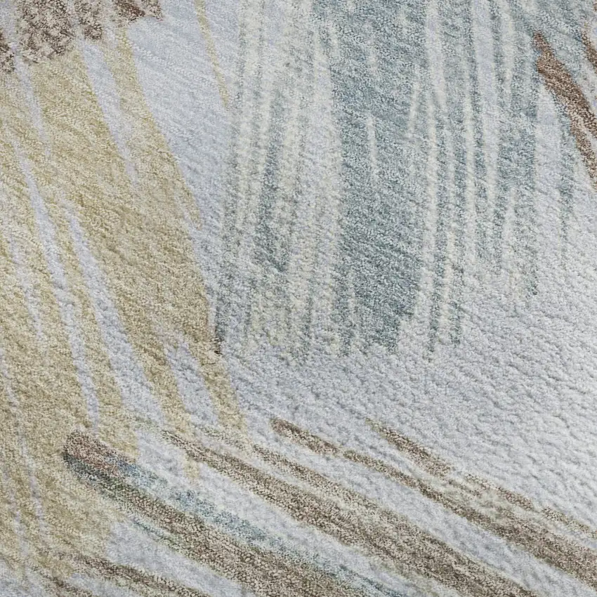 Sky Blue Gold And Taupe Striped Washable Area Rug With UV Protection Photo 3