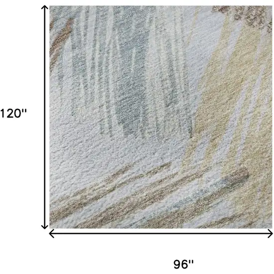 Sky Blue Gold And Taupe Striped Washable Area Rug With UV Protection Photo 9