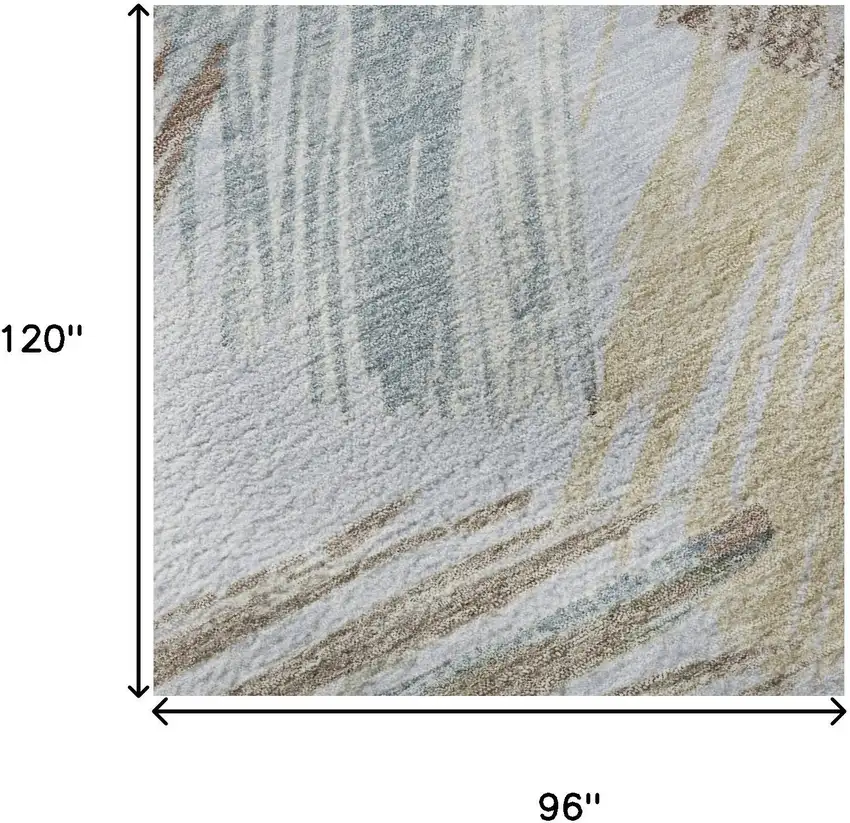 Sky Blue Gold And Taupe Striped Washable Area Rug With UV Protection Photo 9