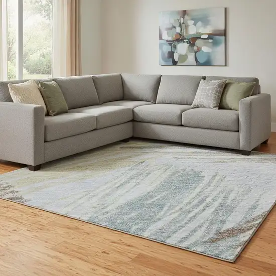 Sky Blue Gold And Taupe Striped Washable Area Rug With UV Protection Photo 2