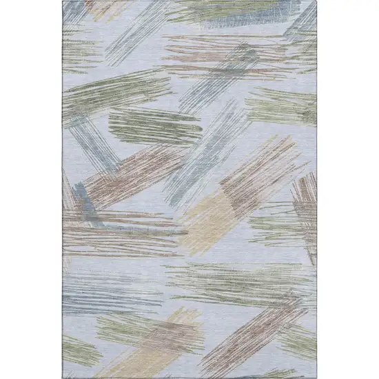 Sky Blue Gold And Taupe Striped Washable Area Rug With UV Protection Photo 6