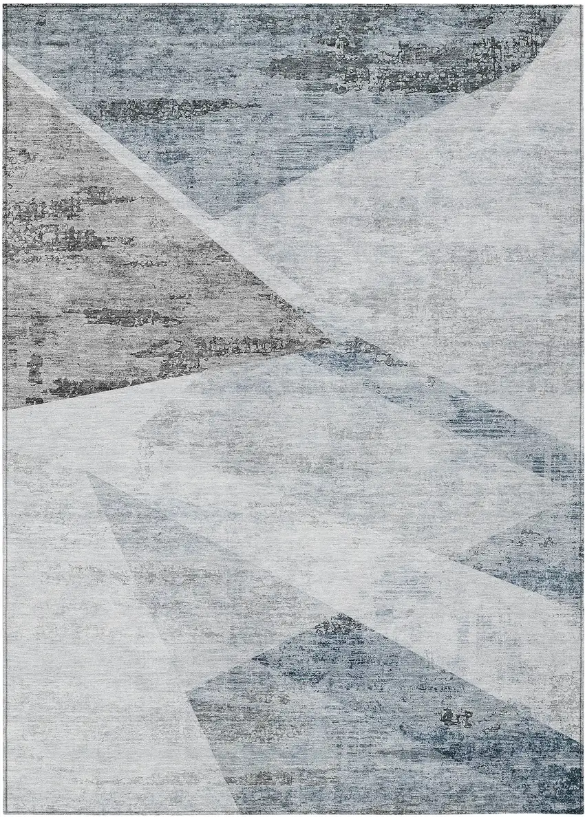 Sky Blue Gray And Charcoal Abstract Washable Indoor Outdoor Area Rug Photo 2
