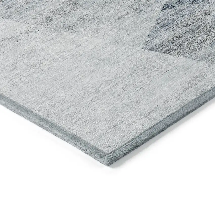Sky Blue Gray And Charcoal Abstract Washable Indoor Outdoor Area Rug Photo 5