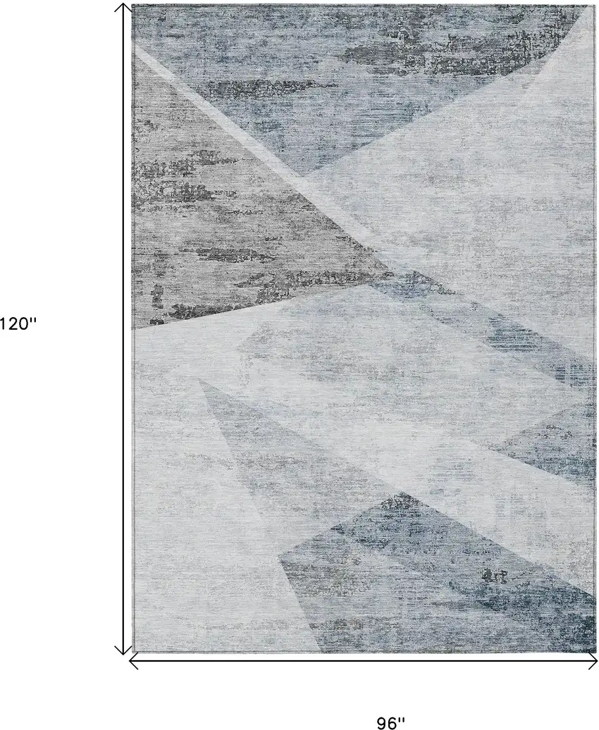 Sky Blue Gray And Charcoal Abstract Washable Indoor Outdoor Area Rug Photo 9