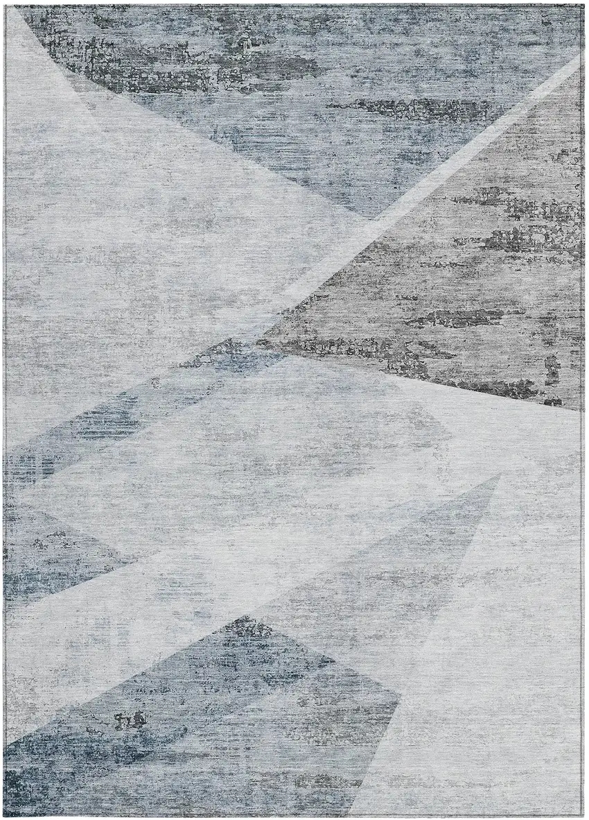 Sky Blue Gray And Charcoal Abstract Washable Indoor Outdoor Area Rug Photo 4