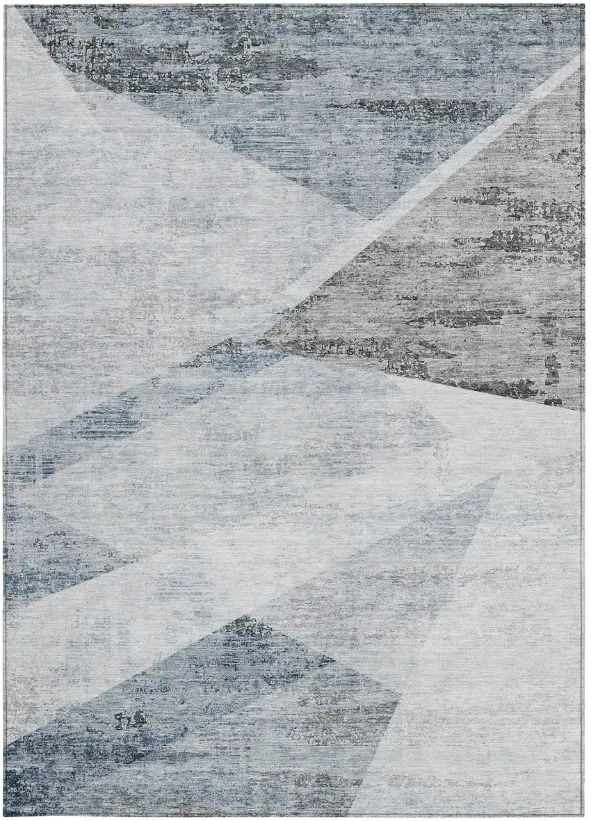 Sky Blue Gray And Charcoal Abstract Washable Indoor Outdoor Area Rug Photo 6