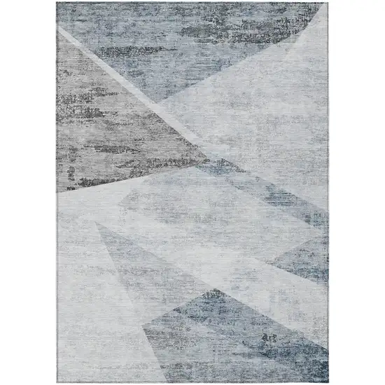 Sky Blue Gray And Charcoal Abstract Washable Indoor Outdoor Area Rug Photo 2