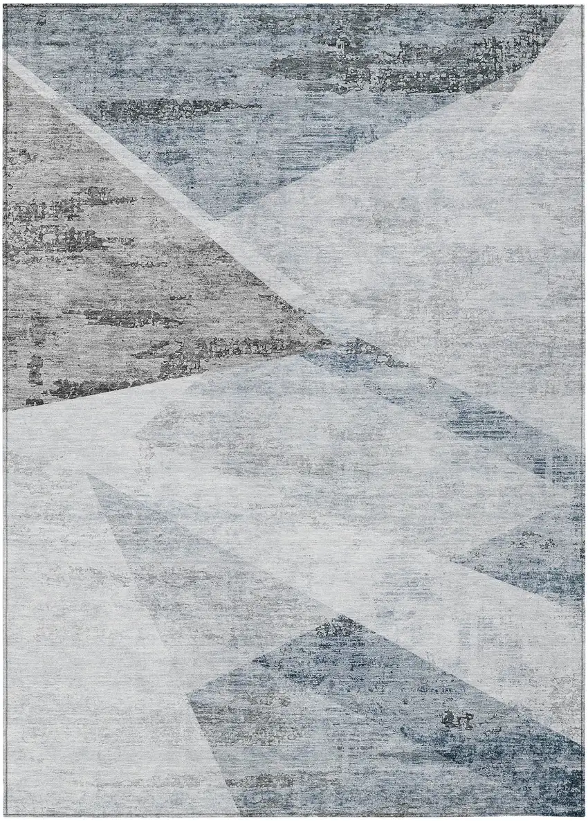 Sky Blue Gray And Charcoal Abstract Washable Indoor Outdoor Area Rug Photo 2