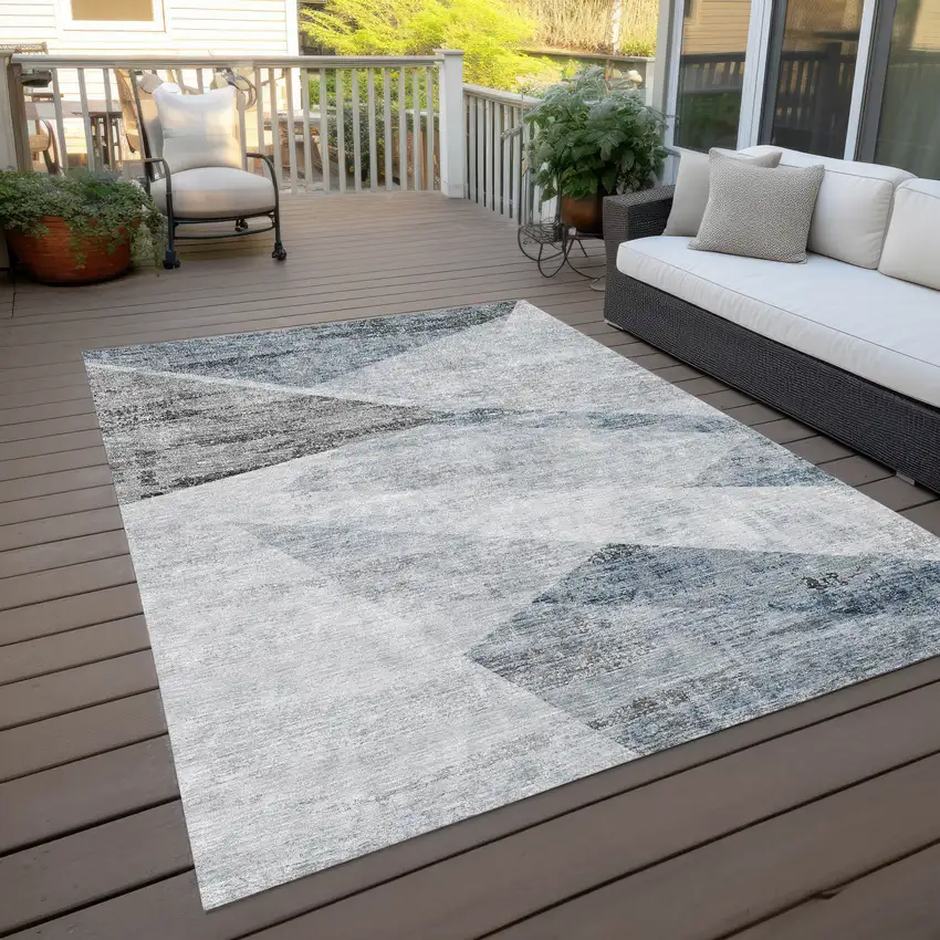 Sky Blue Gray And Charcoal Abstract Washable Indoor Outdoor Area Rug Photo 8