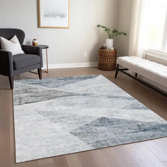 Sky Blue Gray And Charcoal Abstract Washable Indoor Outdoor Area Rug Photo 7