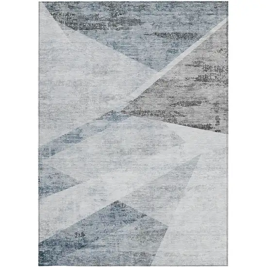 Sky Blue Gray And Charcoal Abstract Washable Indoor Outdoor Area Rug Photo 4