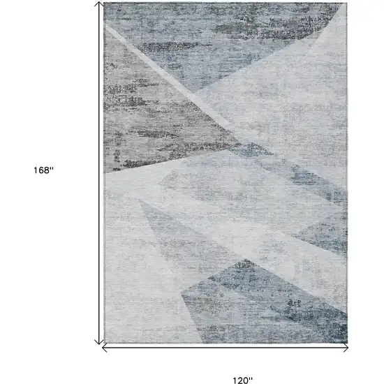 Sky Blue Gray And Charcoal Abstract Washable Indoor Outdoor Area Rug Photo 9