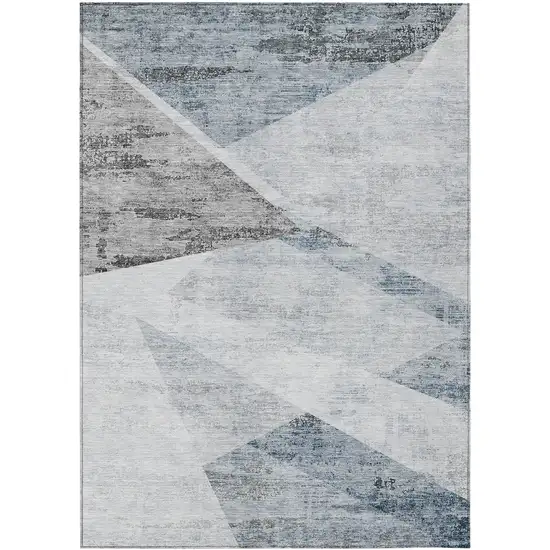 Sky Blue Gray And Charcoal Abstract Washable Indoor Outdoor Area Rug Photo 1